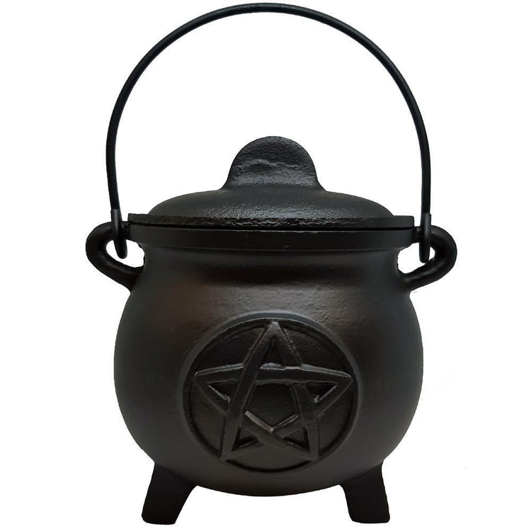 Massive Pentacle Cast Iron Cauldron with Lid - JOURNEY artisan soaps & candles
