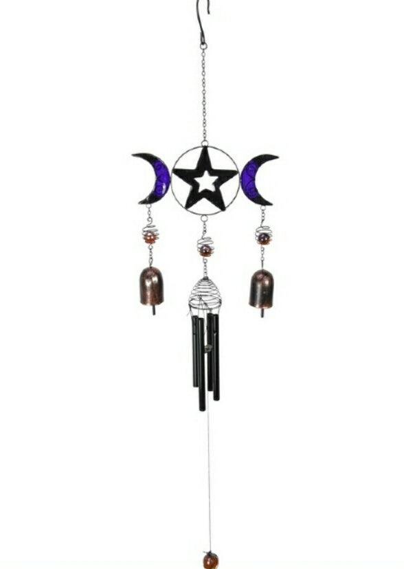 Triple Moon Pentagram Windchimes with Bells - JOURNEY artisan soaps & candles