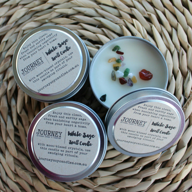 White Sage Crystal-infused Spell Candle - JOURNEY artisan soaps & candles
