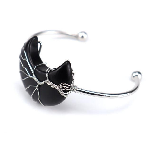 Black Obsidian Crescent Moon Cuff Bracelet - JOURNEY artisan soaps & candles