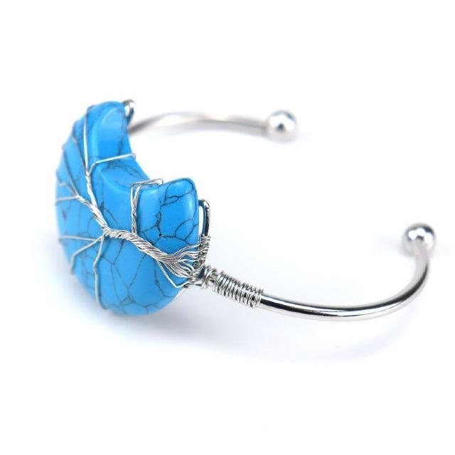 Blue Howlite Crescent Moon Cuff Bracelet - JOURNEY artisan soaps & candles