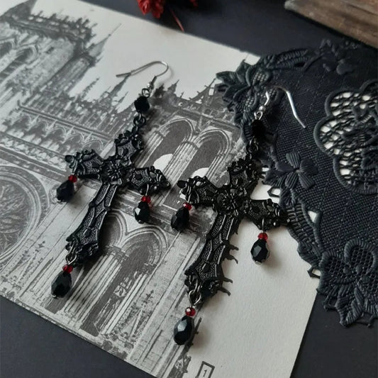 Black Goth Cross Earrings - JOURNEY artisan soaps & candles