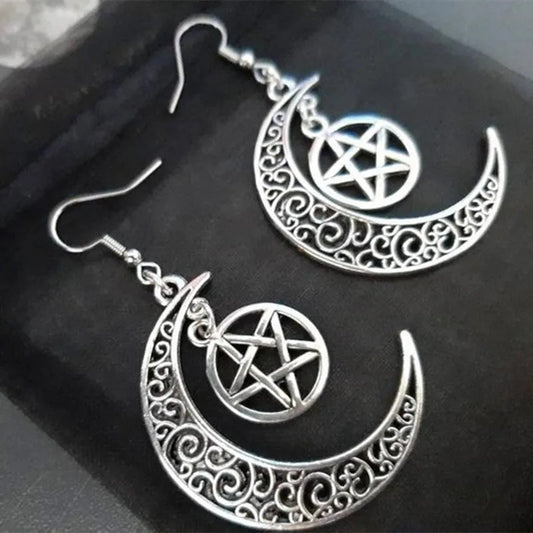 Pentagram Crescent Moon Earrings - JOURNEY artisan soaps & candles