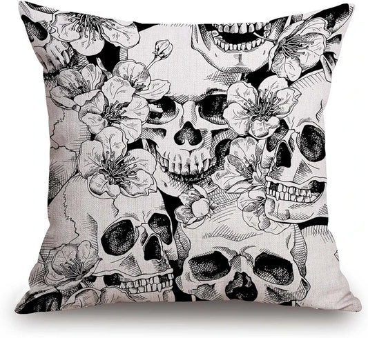 Floral Skull Cushion Cover