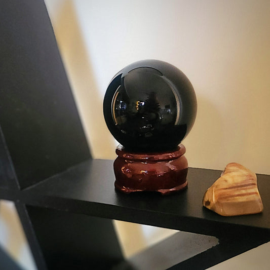 Black Obsidian Sphere + Stand - JOURNEY artisan soaps & candles