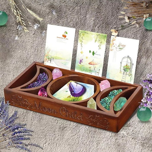 Triple Moon Wooden Altar Display Box with Card Slot - JOURNEY artisan soaps & candles