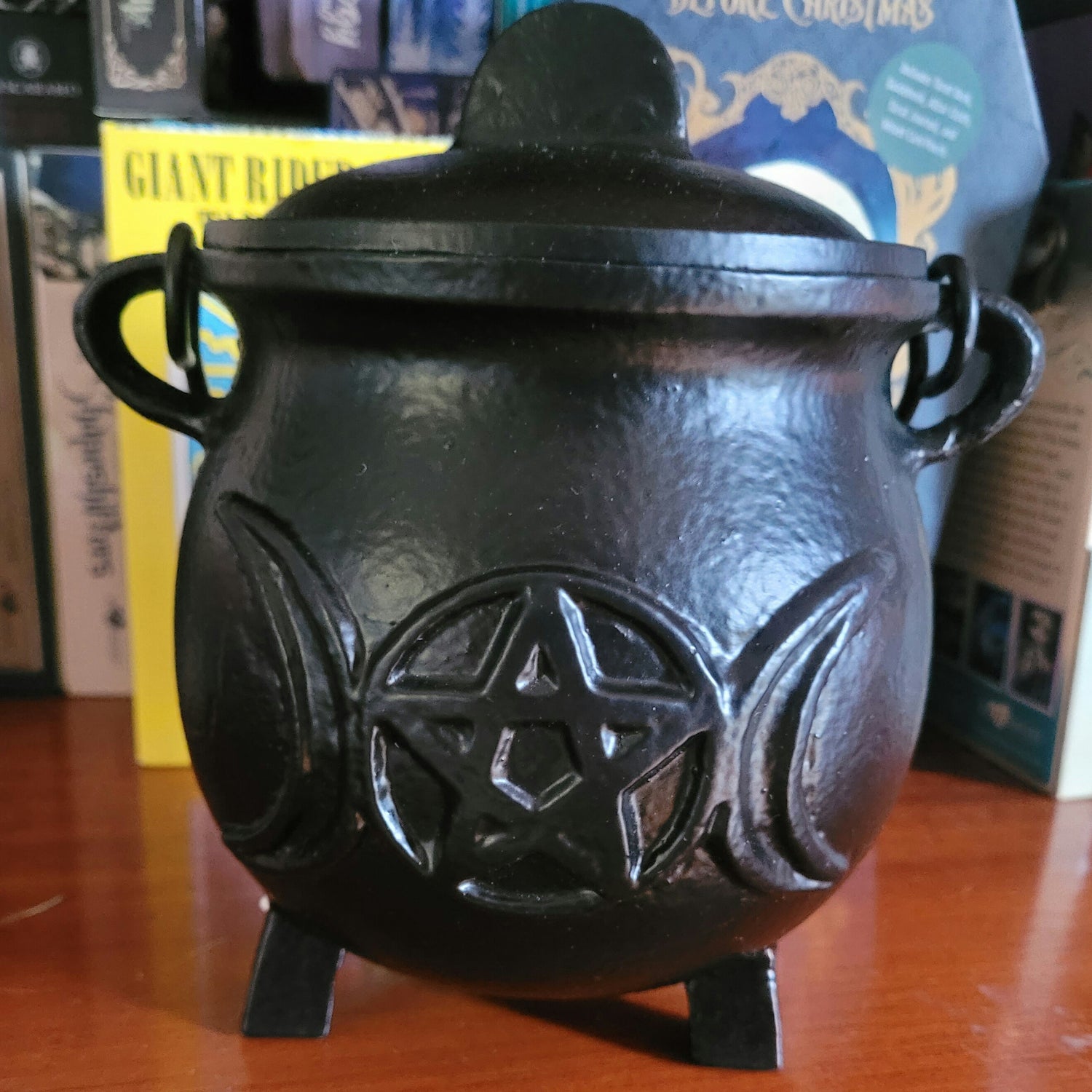 Massive Triple Moon Pentagram Cast Iron Cauldron with Lid - JOURNEY artisan soaps & candles