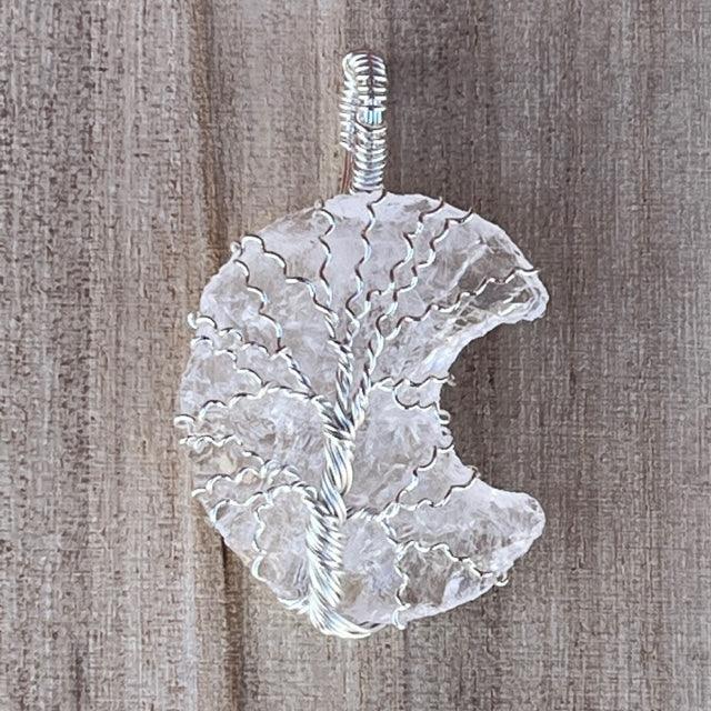 Clear Quartz Crescent Moon Silver Wrapped Pendant - JOURNEY artisan soaps & candles